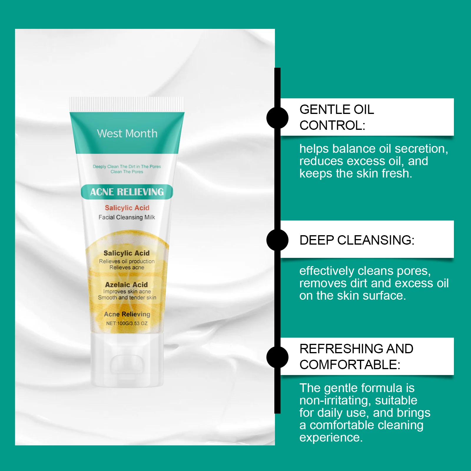 Salicylic Acid Acne Face Wash 100g Hydrating Oil Control Cleanser for Clear Skin 6 salicylic acne face wash 100g hydrating oil control cleanser wes uhadhj8a desc 6