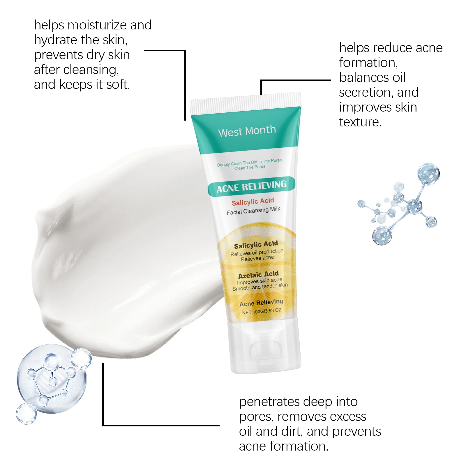 Salicylic Acid Acne Face Wash 100g Hydrating Oil Control Cleanser for Clear Skin 7 salicylic acne face wash 100g hydrating oil control cleanser wes uhadhj8a desc 7