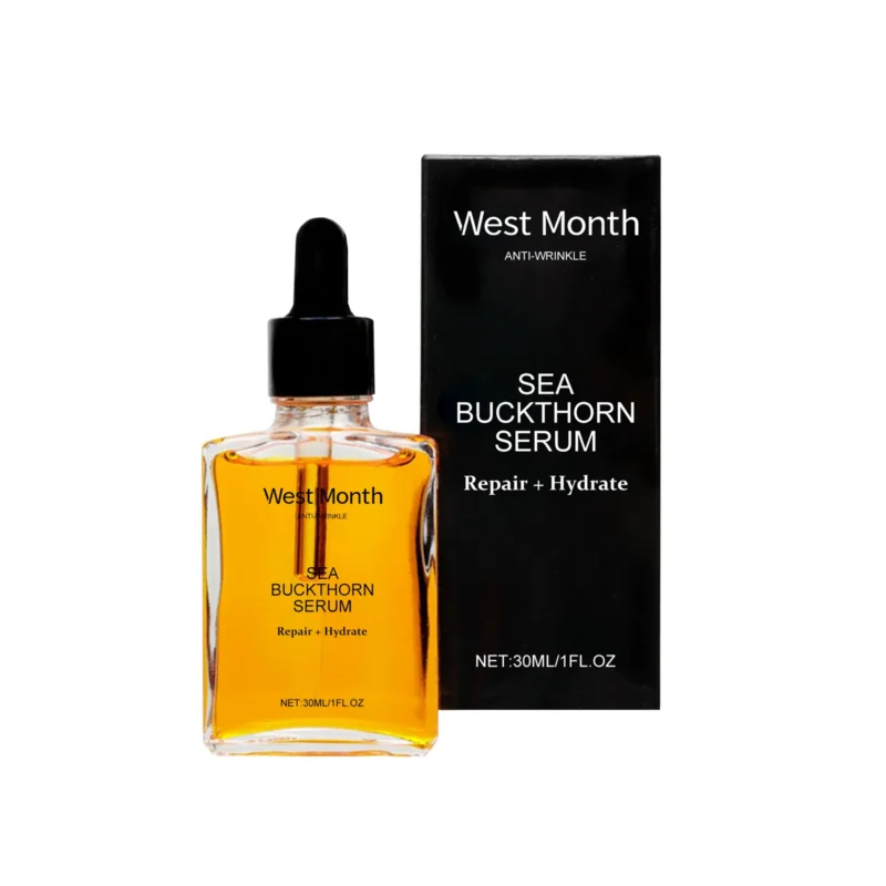 West Month Sea Buckthorn Hydrating Serum 30ml in a sleek bottle with dropper for precise application