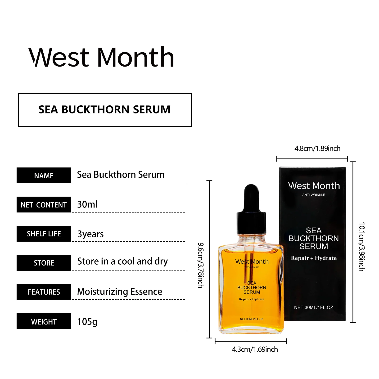Sea Buckthorn Hydrating Serum 30ml Moisturizing Anti-Wrinkle Essence for Face 1 sea buckthorn hydrating serum 30ml wes pdub62g8 desc 1