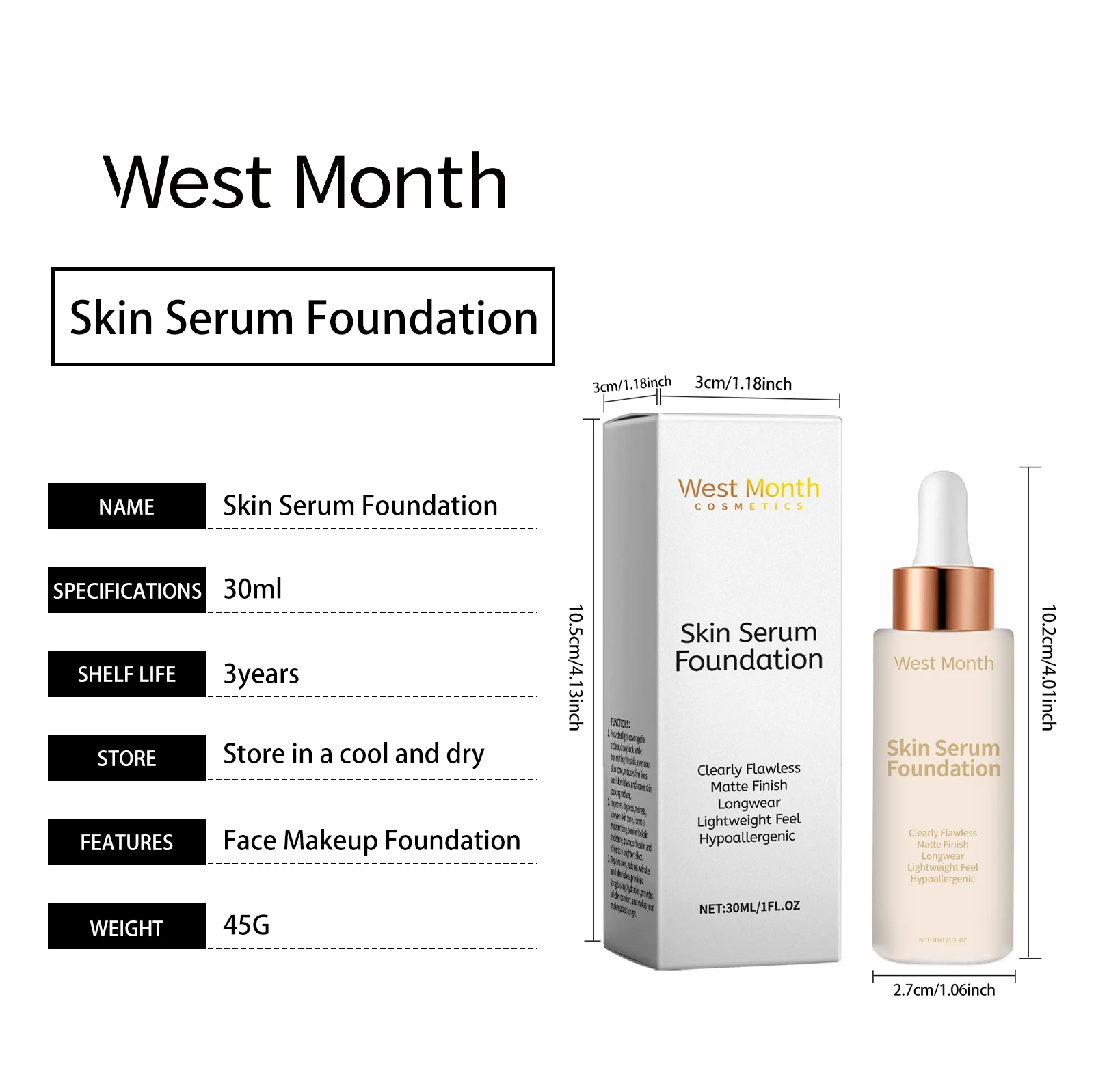 West Month Skin Serum Foundation, Long-Lasting Matte Finish, Vitamin C, Moisturizing & Hypoallergenic 1 skin serum foundation wes v6r5k8ym desc 1