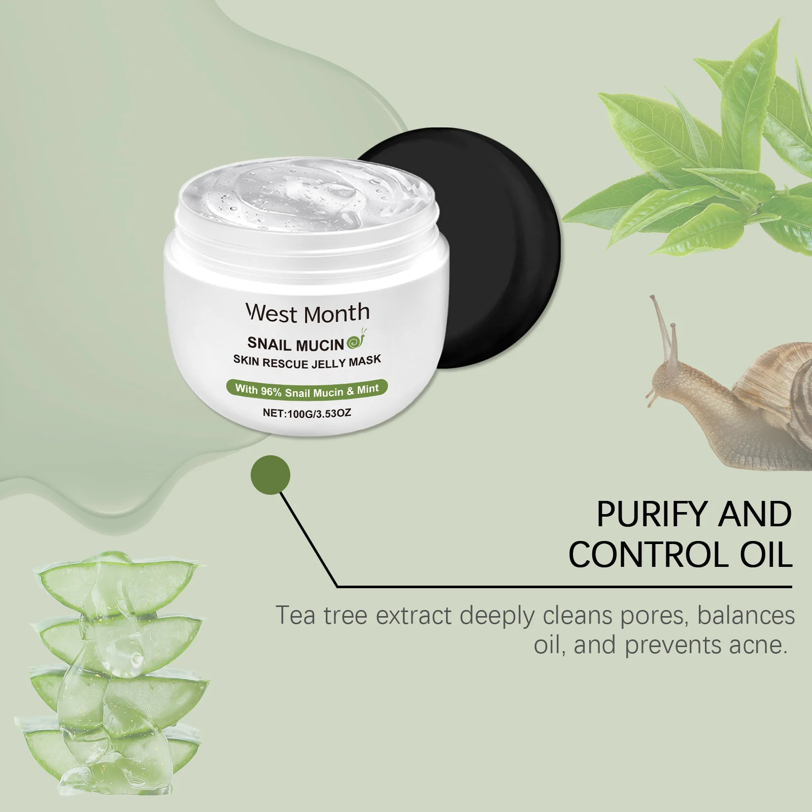 Snail Mucin Jelly Mask 96% Snail Mucin & Mint Moisturizing Repair Soothing Facial Mask 8 snail mucin jelly mask repair moisturizing facial wes 7w3h7b69 desc 8