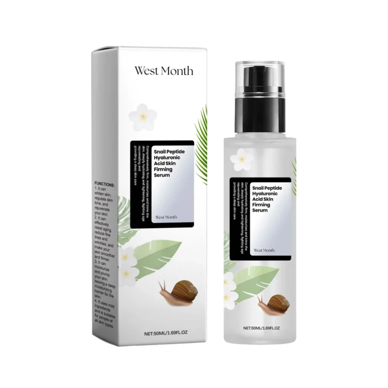 West Month Snail Peptide Hyaluronic Acid Firming Serum for skin tightening and hydration, featuring a sleek 50ml bottle.