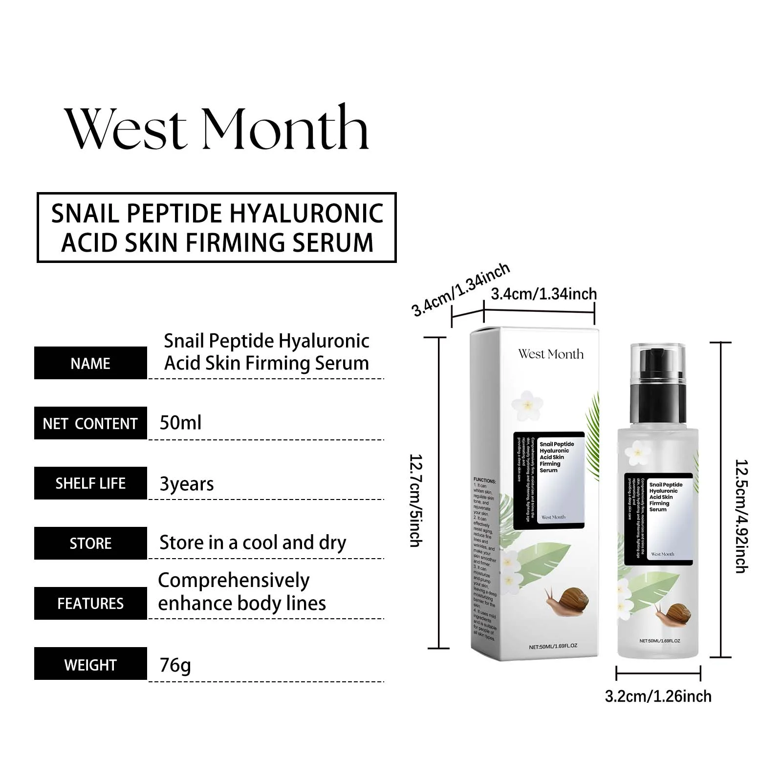 Snail Peptide Hyaluronic Acid Firming Serum 50ml for Skin Tightening and Hydration 1 snail peptide hyaluronic acid firming serum 50ml wes z944c5m6 desc 1