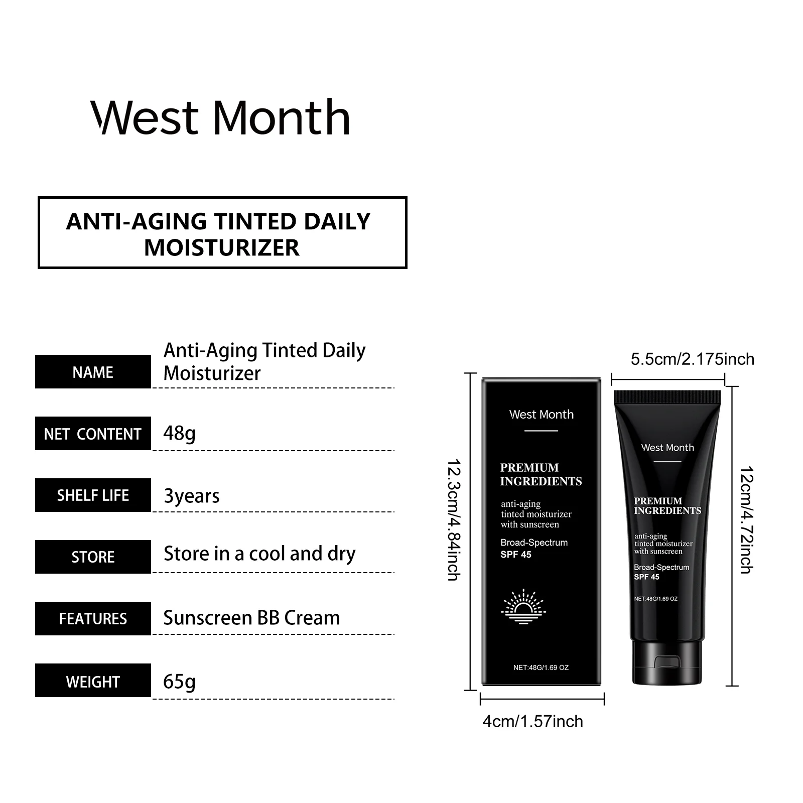 SPF 45 Tinted Moisturizer with Sunscreen, Anti-Aging, Broad Spectrum Protection, 48g 1 spf 45 tinted moisturizer sunscreen anti aging 48g wes 62gk4jfz desc 1