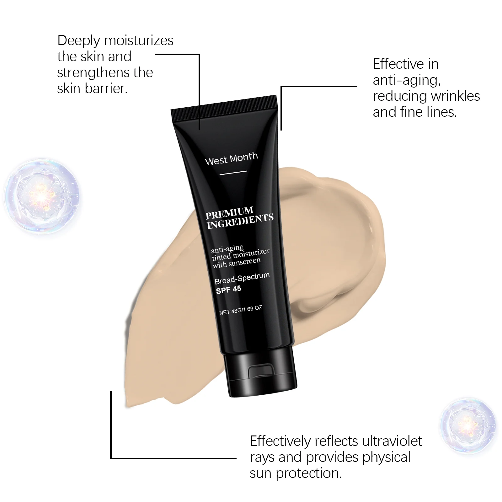 SPF 45 Tinted Moisturizer with Sunscreen, Anti-Aging, Broad Spectrum Protection, 48g 6 spf 45 tinted moisturizer sunscreen anti aging 48g wes 62gk4jfz desc 6
