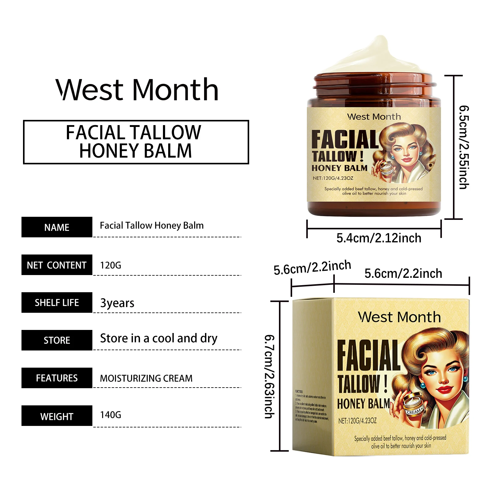 Tallow Honey Balm Face Cream 120g Deeply Moisturizes & Repairs Dry Skin Barrier 1 tallow honey balm face cream 120g wes pxe8gs2b desc 1
