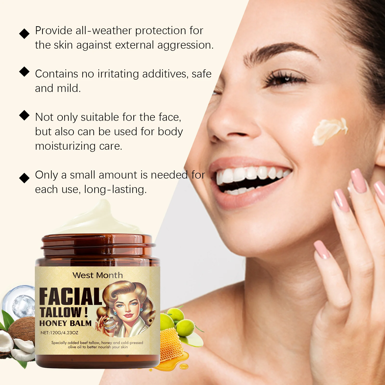 Tallow Honey Balm Face Cream 120g Deeply Moisturizes & Repairs Dry Skin Barrier 5 tallow honey balm face cream 120g wes pxe8gs2b desc 5