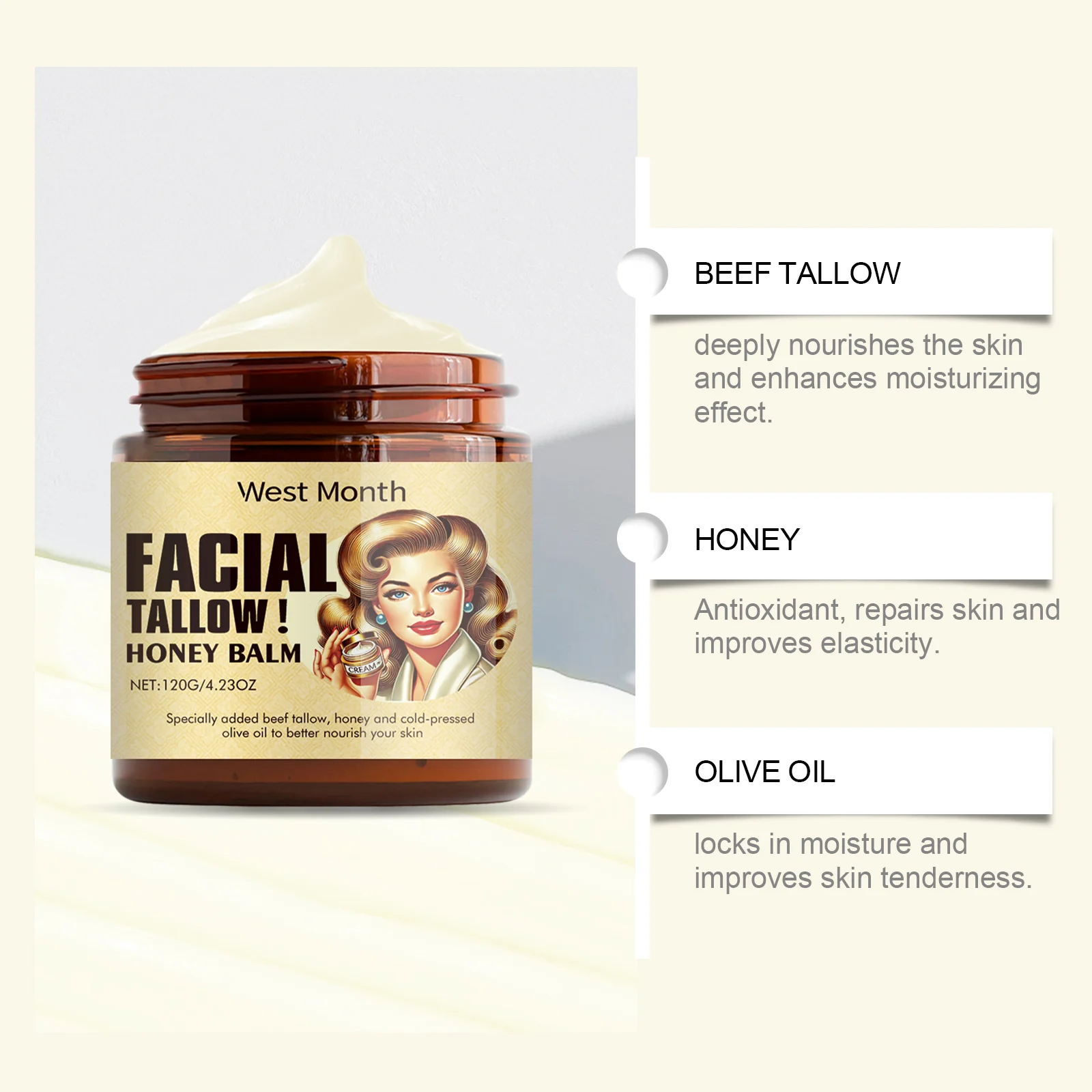 Tallow Honey Balm Face Cream 120g Deeply Moisturizes & Repairs Dry Skin Barrier 8 tallow honey balm face cream 120g wes pxe8gs2b desc 8