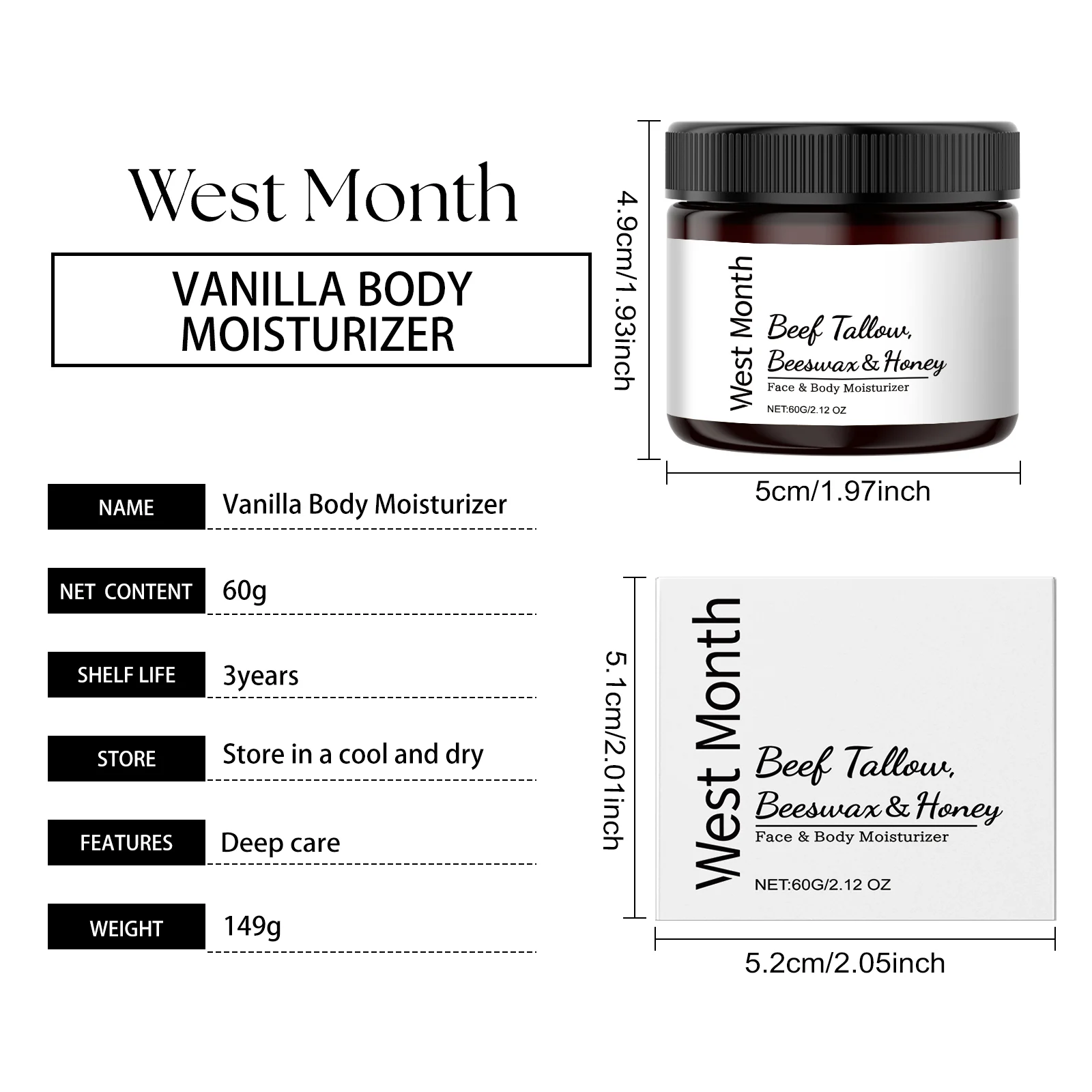 Tallow Honey Moisturizing Cream 60g with Beeswax & Olive Oil for Face & Body 1 tallow honey moisturizing cream 60g wes vx65qfy6 desc 1