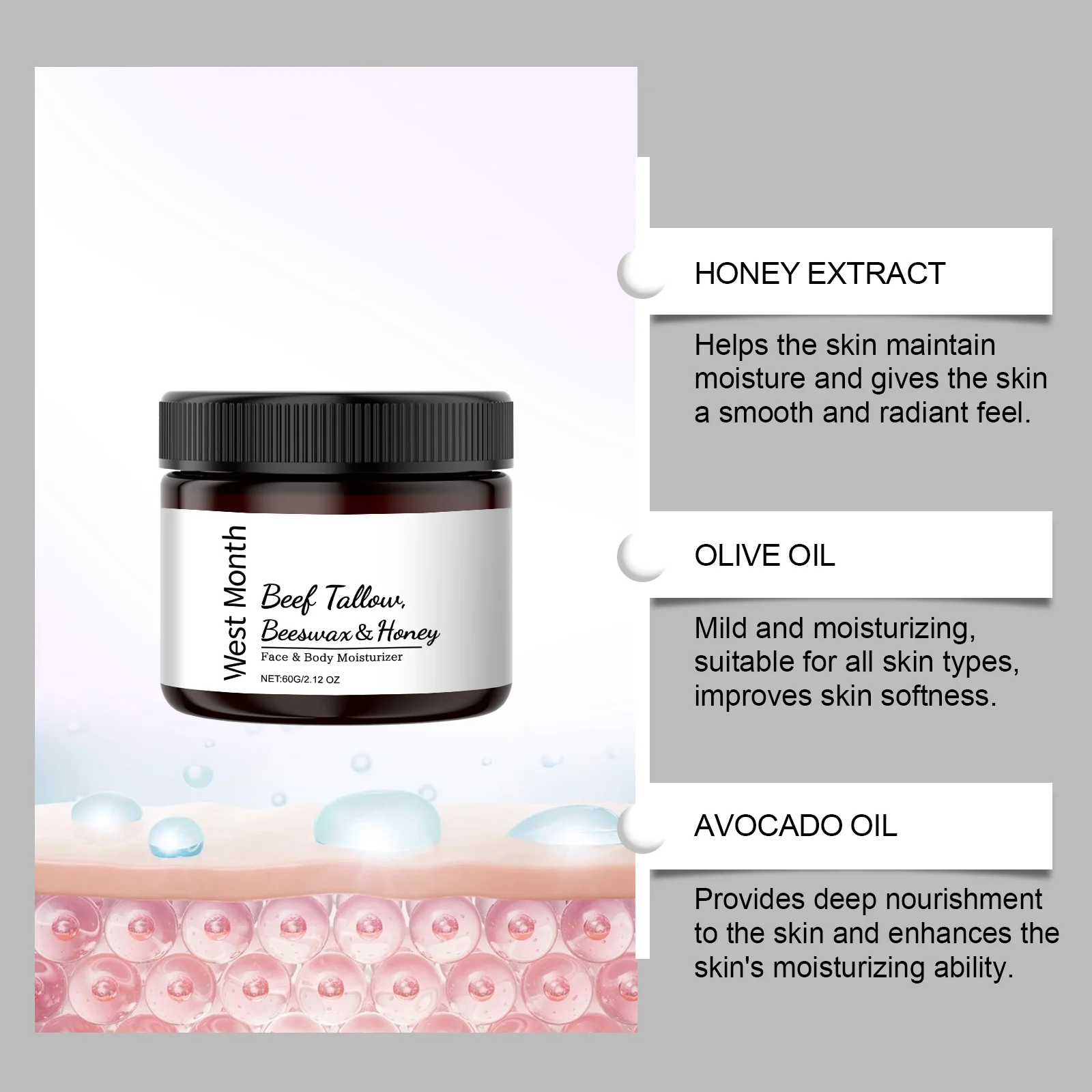 Tallow Honey Moisturizing Cream 60g with Beeswax & Olive Oil for Face & Body 5 tallow honey moisturizing cream 60g wes vx65qfy6 desc 5
