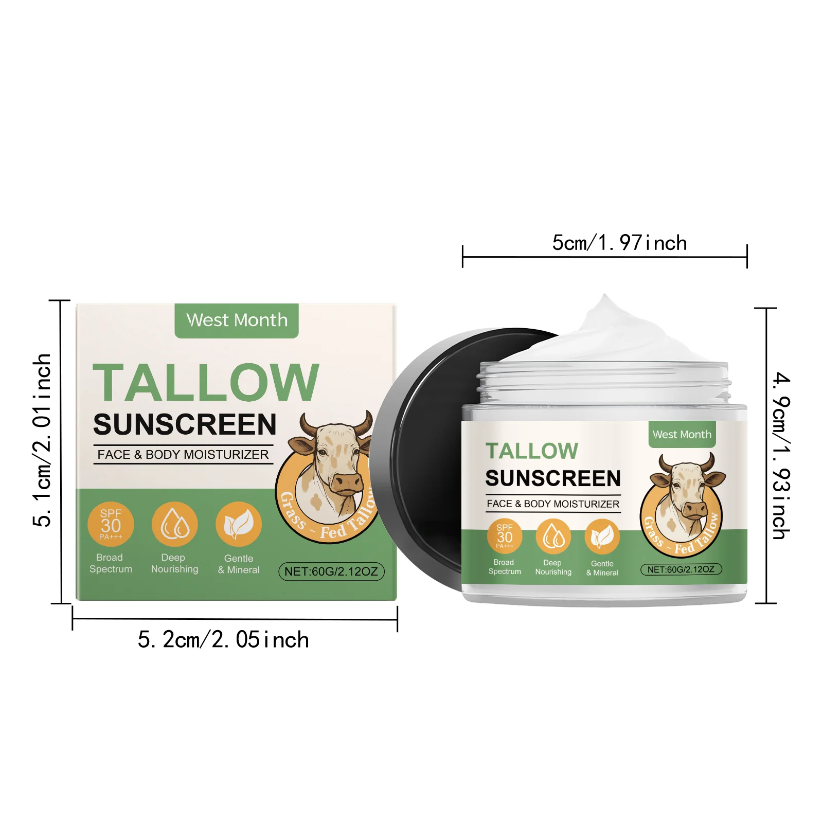 West Month Tallow Sunscreen Face & Body Moisturizer SPF PA+++ Broad Spectrum Waterproof 1 tallow sunscreen moisturizer wes mbkuqcm5 desc 1