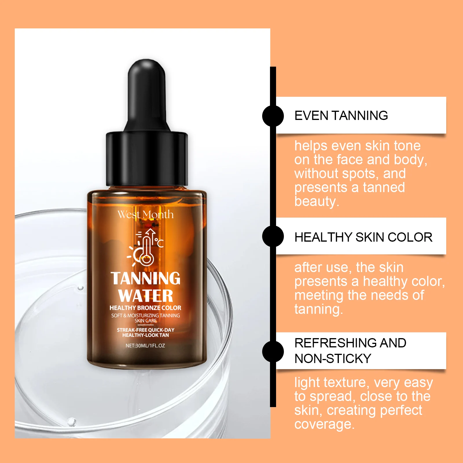 West Month Tanning Water Tanning Serum Fast Absorption Bronzer for Healthy Bronze Skin 8 tanning water serum wes rzer7a79 desc 8
