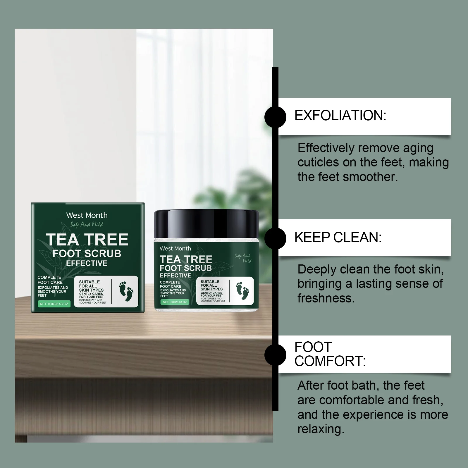 Tea Tree Foot Scrub Exfoliates Dead Skin Moisturizes Feet 100g 5 tea tree foot scrub exfoliating moisturizing 100g wes satmuemt desc 5