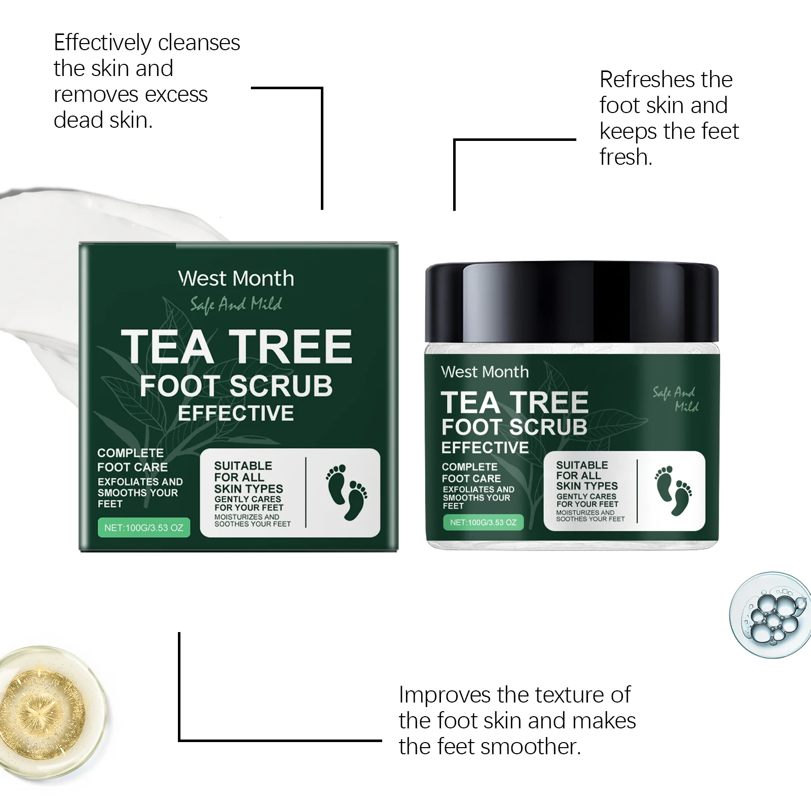 Tea Tree Foot Scrub Exfoliates Dead Skin Moisturizes Feet 100g 7 tea tree foot scrub exfoliating moisturizing 100g wes satmuemt desc 7