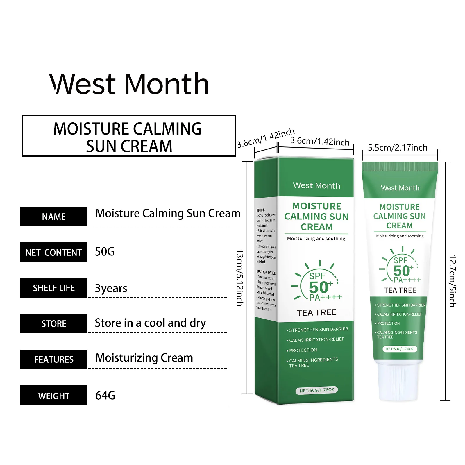 Tea Tree Moisture Calming Sun Cream SPF 50+ PA++++ 50g 1 tea tree moisture calming sun cream spf50 pa 50g wes gckyaput desc 1