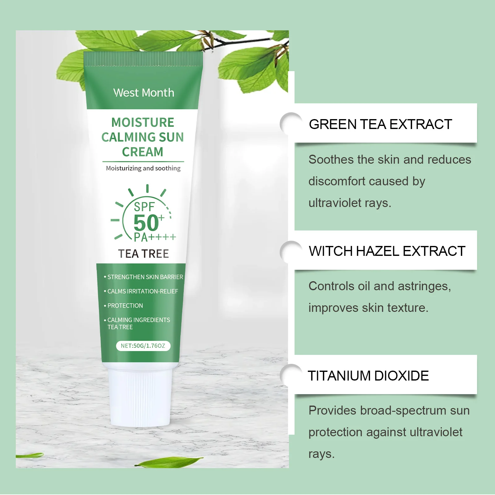 Tea Tree Moisture Calming Sun Cream SPF 50+ PA++++ 50g 8 tea tree moisture calming sun cream spf50 pa 50g wes gckyaput desc 8