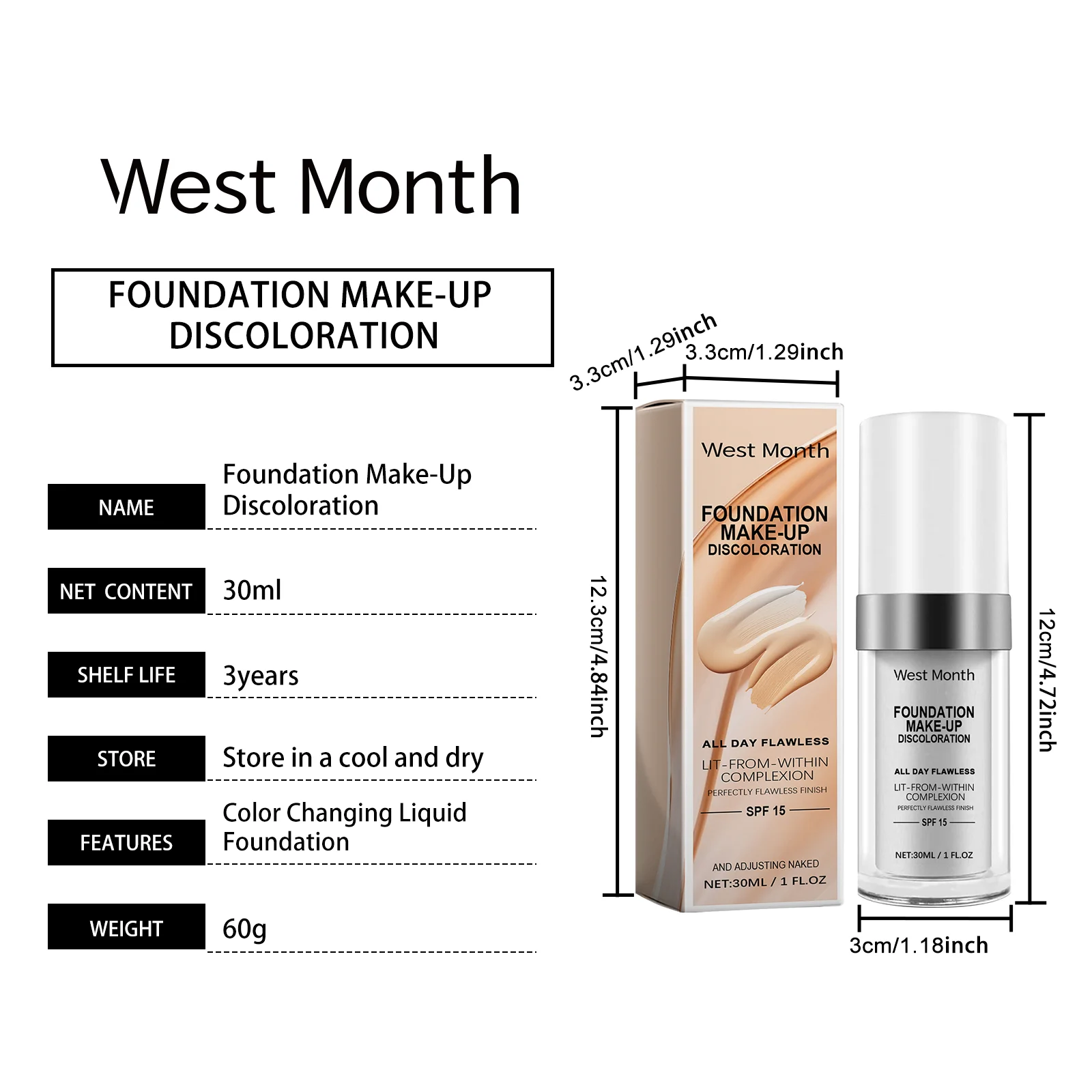 West Month Temperature-Adjusting Concealer Foundation, Long-Lasting Flawless Coverage, SPF 15 1 temperature adjusting concealer foundation wes thswf7bg desc 1