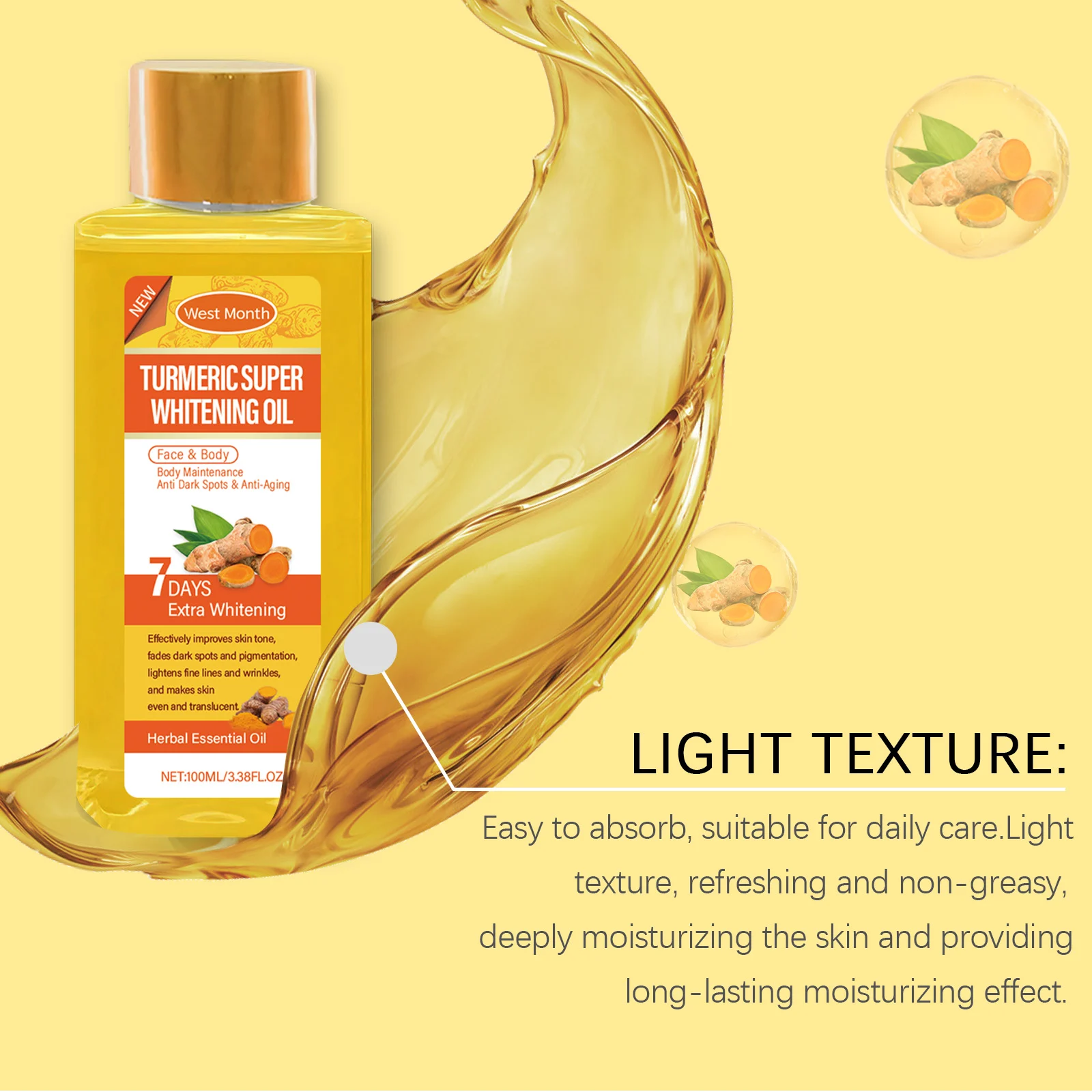 Turmeric Body Brightening Oil 100ml Daily Moisturizer for Face & Body, Vitamin C & Hyaluronic Acid, Fades Dark Spots 7 turmeric body brightening oil 100ml wes 6na2ksjv desc 7