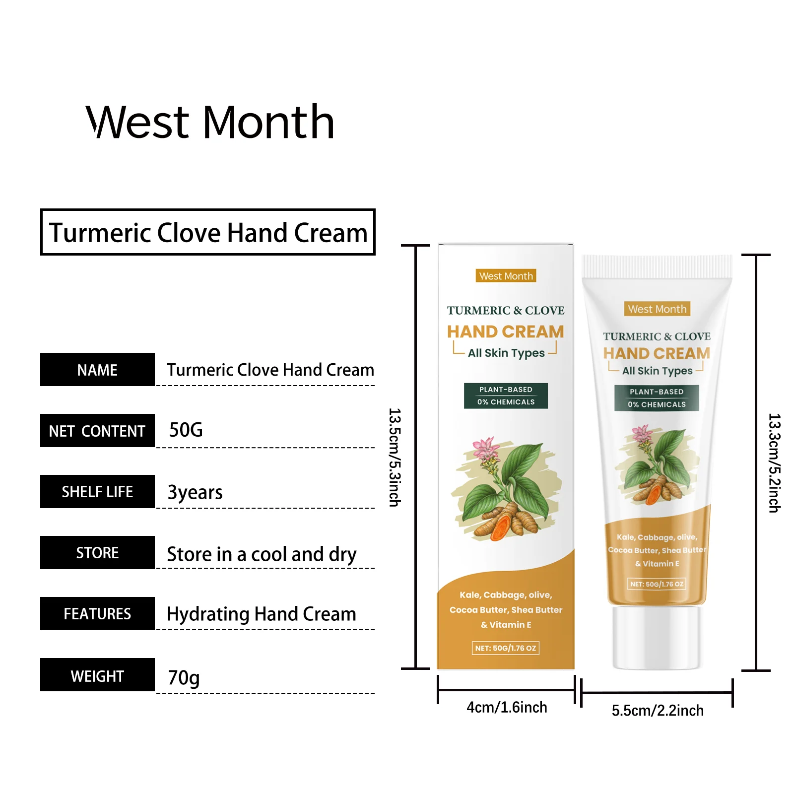 Turmeric Clove Hand Cream 50g Deeply Moisturizing & Brightening for Dry Hands 1 turmeric clove hand cream 50g deep moisturizing wes rk7fvqm5 desc 1
