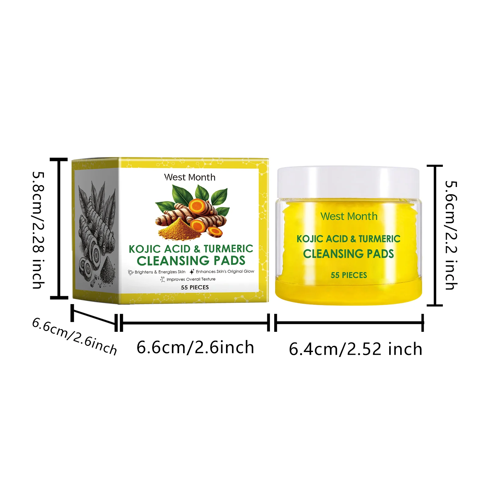 West Month Turmeric & Kojic Acid Cleansing Pads - Brighten, Cleanse, and Energize Skin 1 turmeric kojic acid cleansing pads wes adf546r7 desc 1