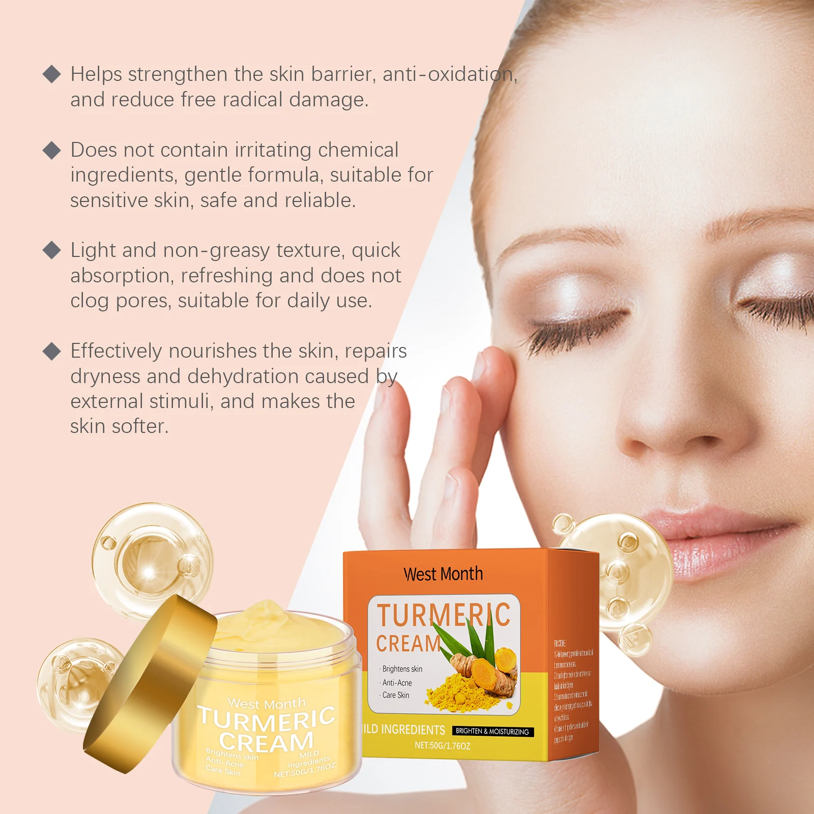 Turmeric Moisturizing Cream Brightens Skin, Reduces Acne & Hydrates 50g 5 turmeric moisturizing cream brightens skin reduces acne hydrates 50g wes fg3383j8 desc 5