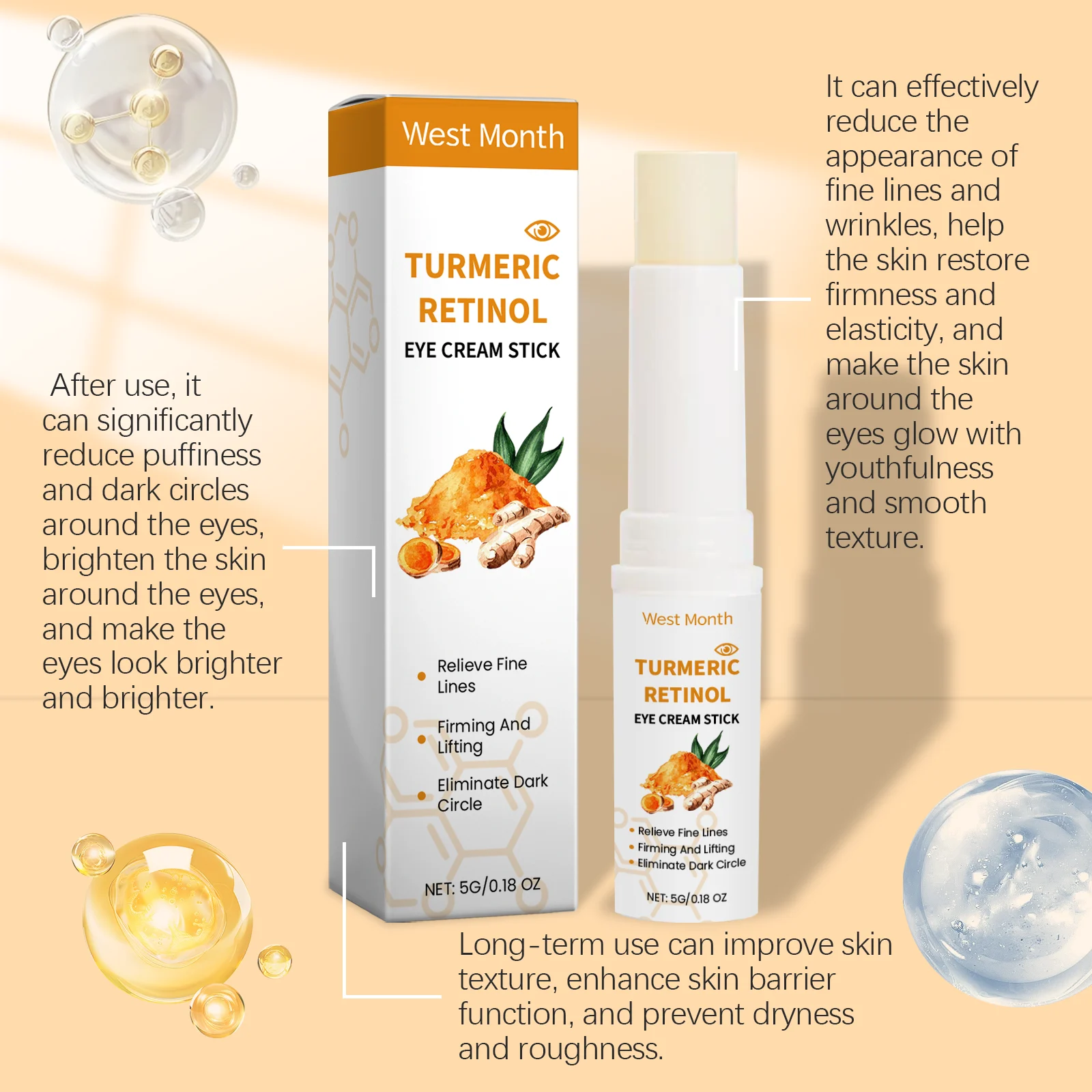 Turmeric Retinol Eye Cream Stick 5g Hydrating Firming Eye Care for Fine Lines & Dark Circles 8 turmeric retinol eye cream stick 5g wes 6s8syr2z desc 8