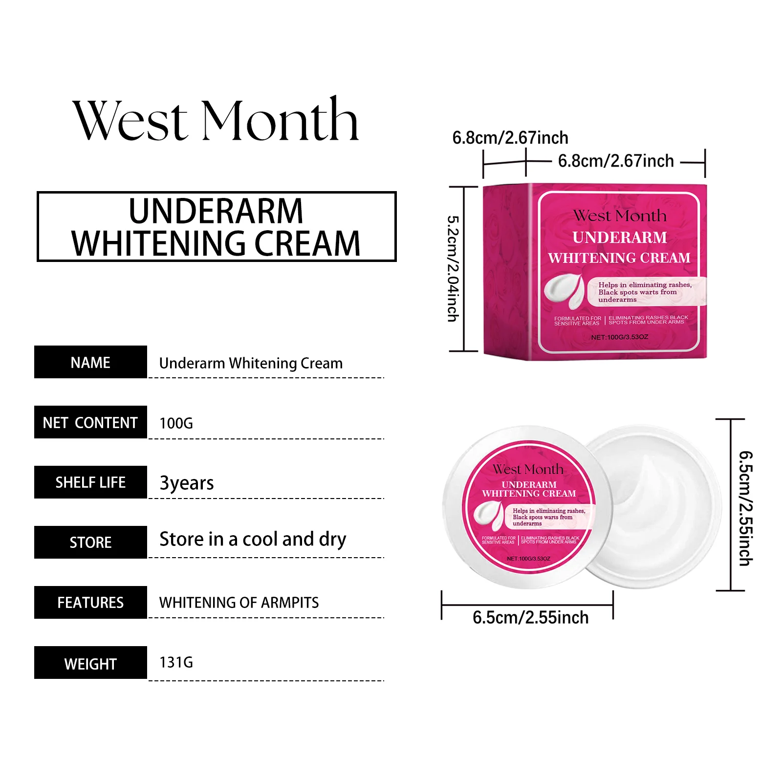 West Month Underarm Whitening Cream For Sensitive Areas, Smooths & Evens Skin Tone 1 underarm whitening cream wes k3xsgqnk desc 1