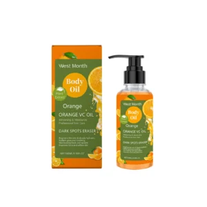 West Month Vitamin C Brightening Body Oil in a 100ml bottle for radiant, deeply moisturized skin.