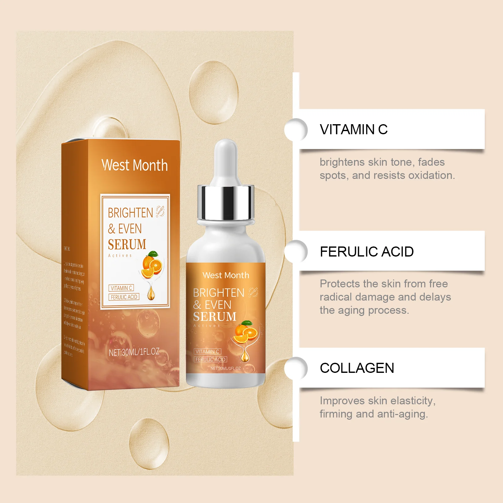 West Month Vitamin C Brightening Serum with Ferulic Acid & Collagen for Radiant Hydrated Skin 8 vitamin c brightening serum wes tmarxv9g desc 8
