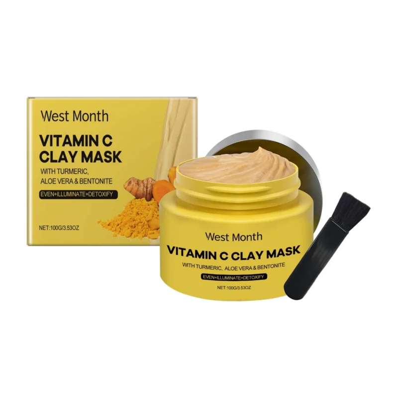 West Month Vitamin C Clay Mask with Turmeric and Aloe Vera for brightening and deep cleansing skincare.
