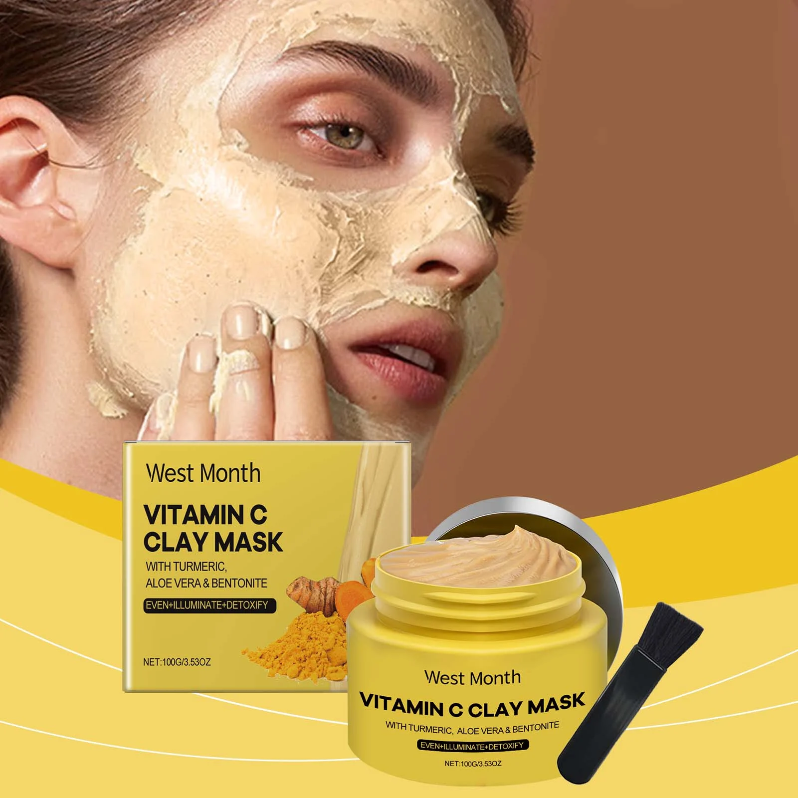 Vitamin C Clay Mask with Turmeric & Aloe Vera 100g - Deep Cleansing, Brightening & Hydrating Face Mask 2 vitamin c clay mask with turmeric aloe vera 100g wes 2kwragua desc 2