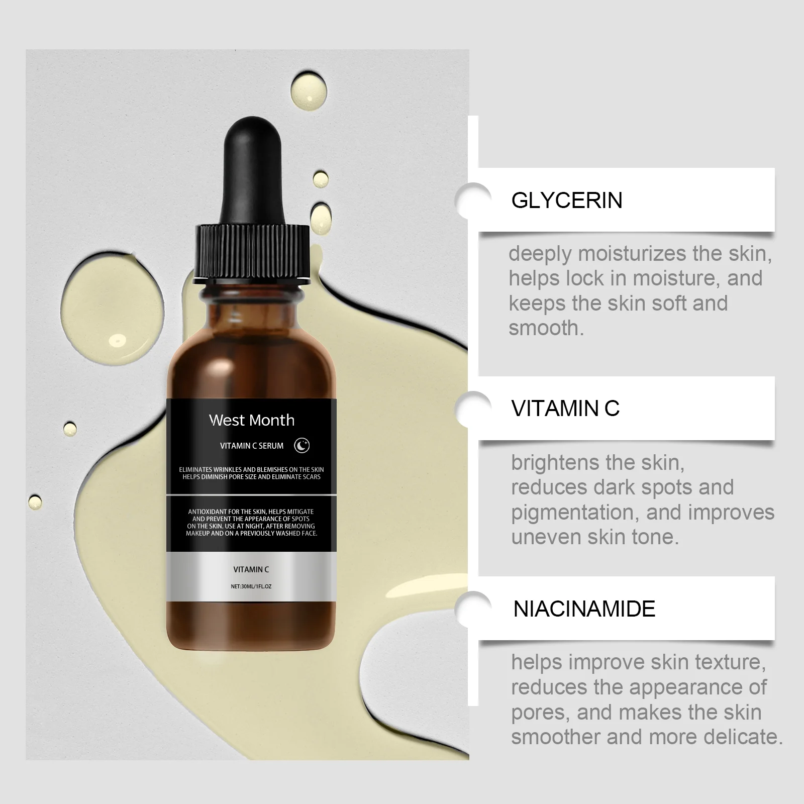 Vitamin C Face Serum for Brightening, Moisturizing, and Smoothing Skin 30ml 8 vitamin c face serum brightening moisturizing 30ml wes 8wquqgc9 desc 8