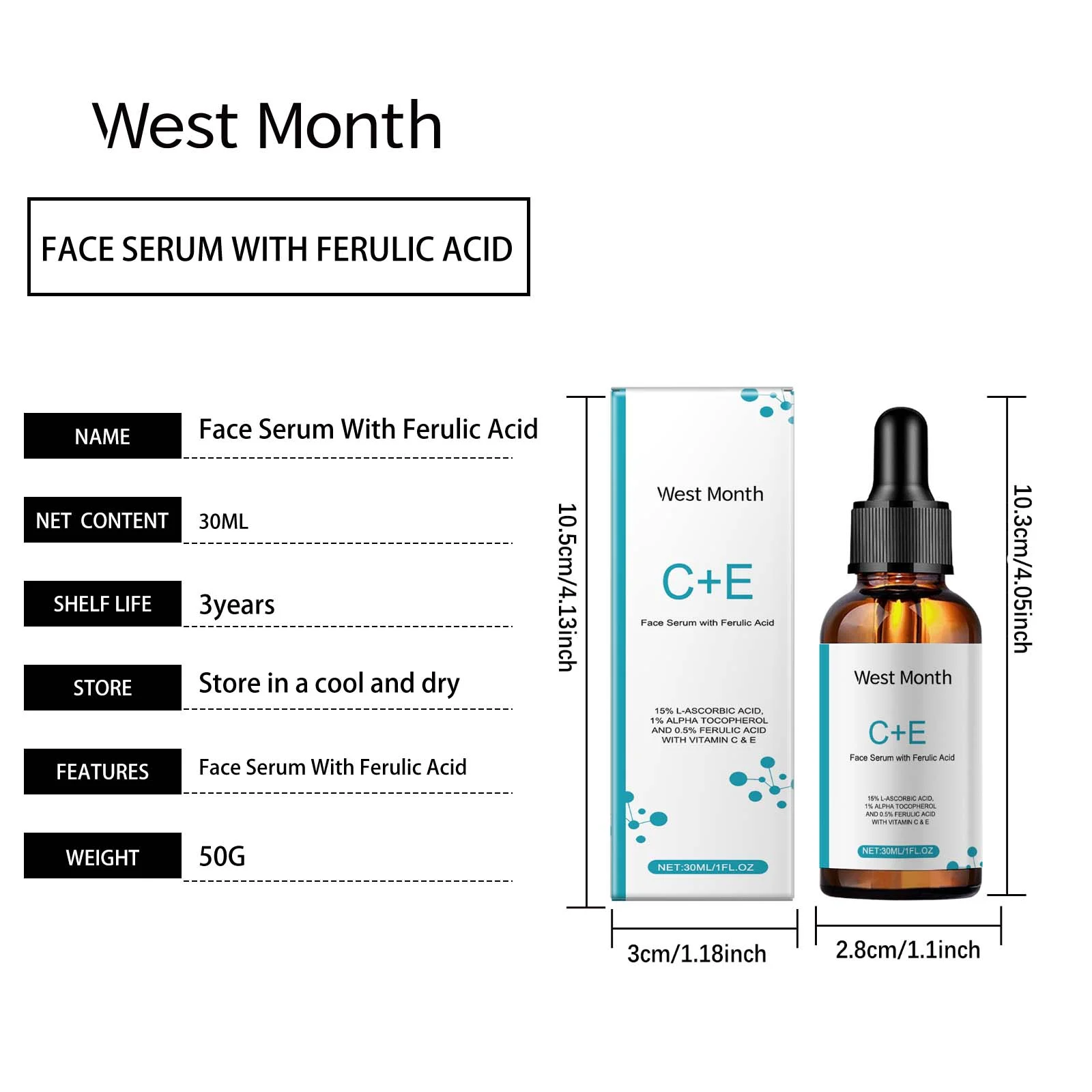 Vitamin C Face Serum with Ferulic Acid 30ml - Hydrating, Brightening & Anti-Aging Treatment 1 vitamin c face serum with ferulic acid 30ml wes e3nu37pb desc 1