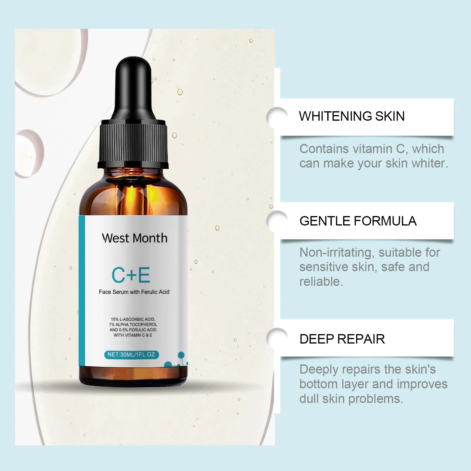 Vitamin C Face Serum with Ferulic Acid 30ml - Hydrating, Brightening & Anti-Aging Treatment 8 vitamin c face serum with ferulic acid 30ml wes e3nu37pb desc 8