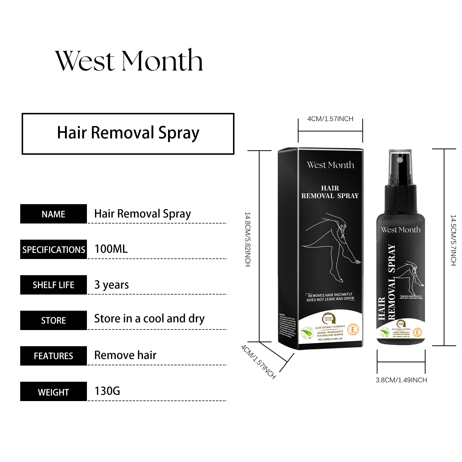 Body Hair Removal Spray Gentle Smoothing for Arms Legs Chest Back 100ml 1 west month body hair removal spray 100ml wes y56w3s9f desc 1