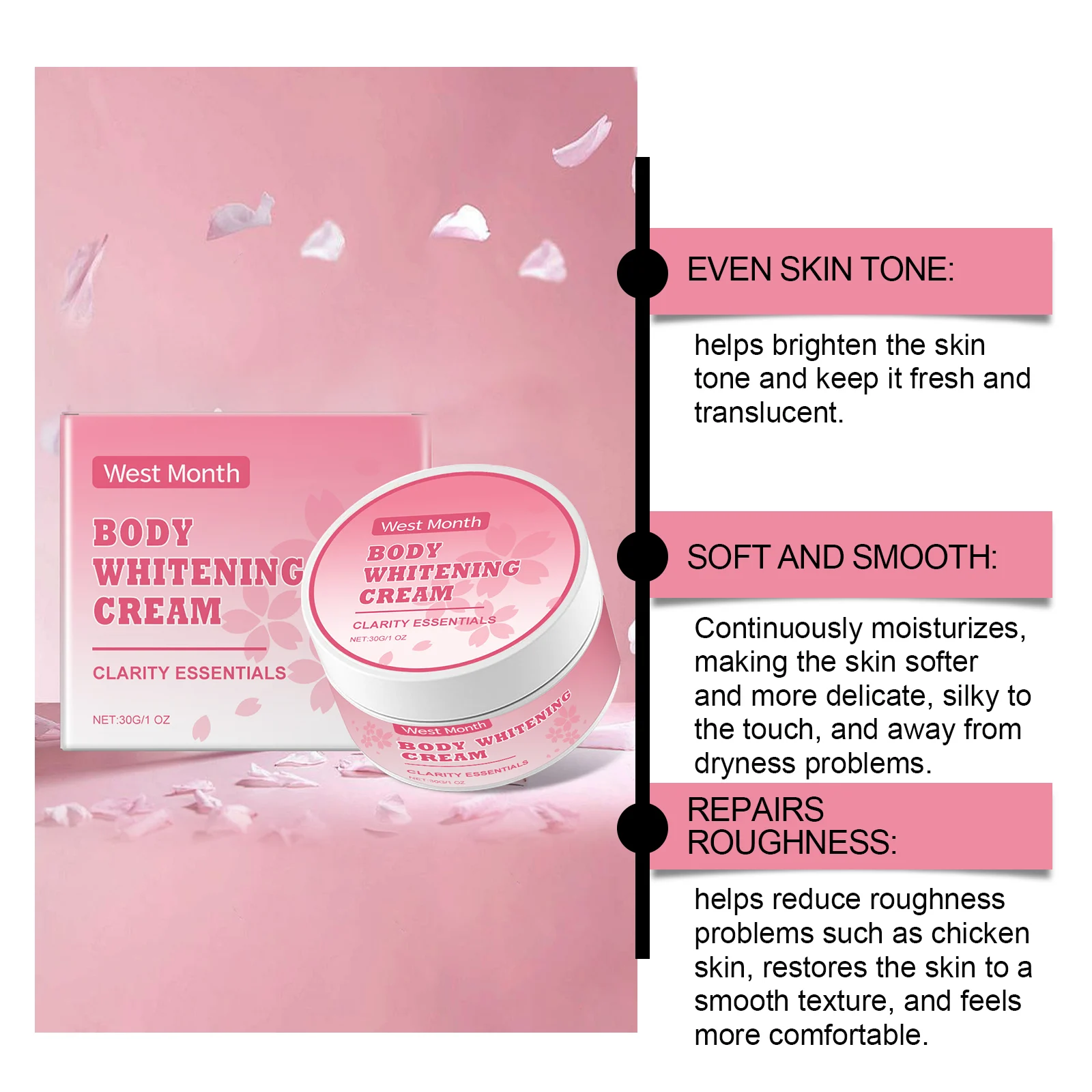 Whitening Body Cream Brightening Hydrating Moisturizer for Smooth Skin 30g 5 whitening body cream brightening hydrating moisturizer 30g wes 829mj9r3 desc 5