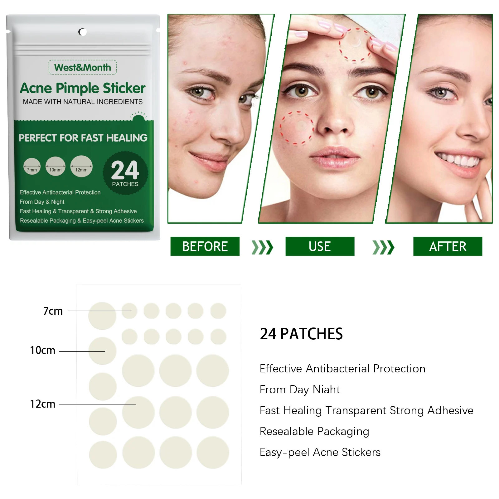 Acne Pimple Patches (24pcs) Hydrocolloid Invisible Spot Treatment for Fast Healing & Concealing 8 acne pimple patches 24pcs hydrocolloid invisible spot treatment wes 8kyshys8 desc 8