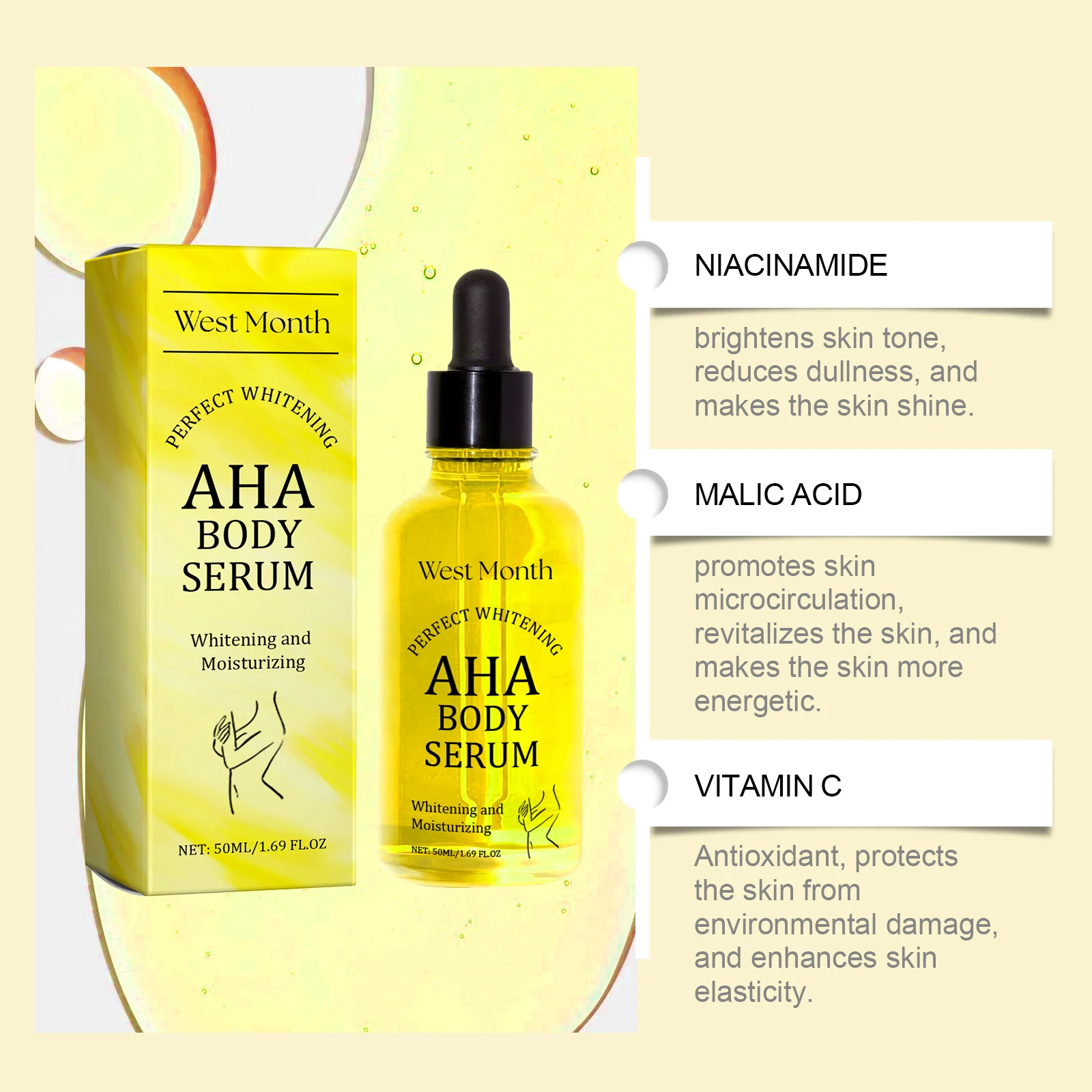 West Month AHA Body Serum for Brightening, Moisturizing & Nourishing Dry Skin 8 aha body serum wes grb4wr9c desc 8