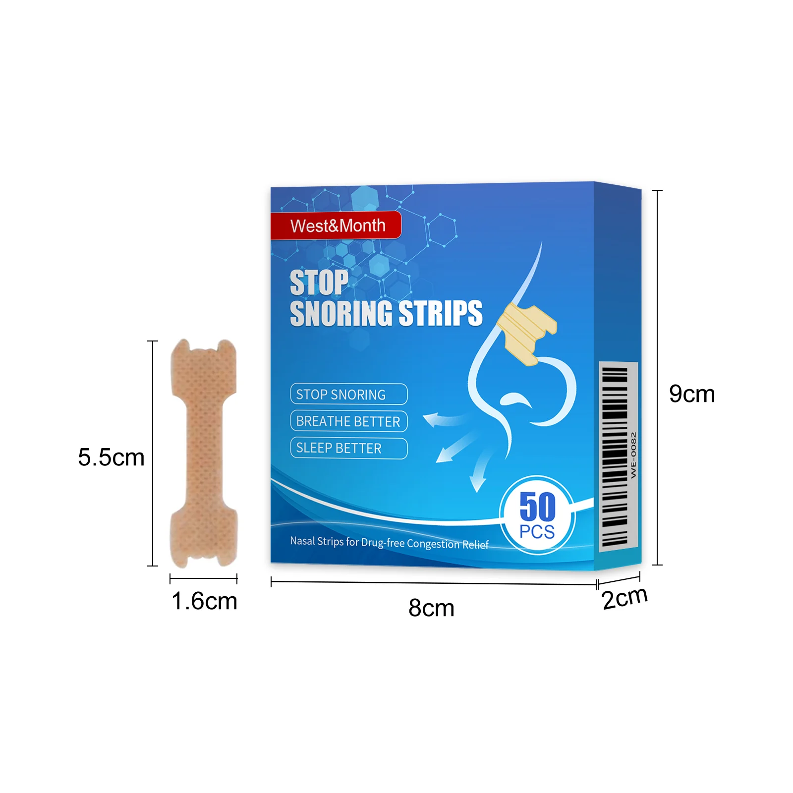 Anti Snoring Strips for Adults Nasal Relief with Peppermint Extract & Vitamin E 50pcs 1 anti snoring strips nasal relief 50pcs wes h6rs2frh desc 1