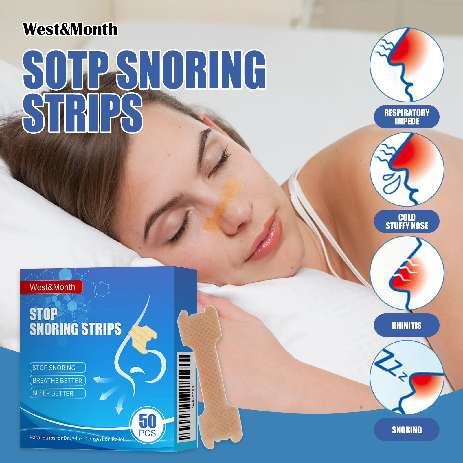 Anti Snoring Strips for Adults Nasal Relief with Peppermint Extract & Vitamin E 50pcs 2 anti snoring strips nasal relief 50pcs wes h6rs2frh desc 2