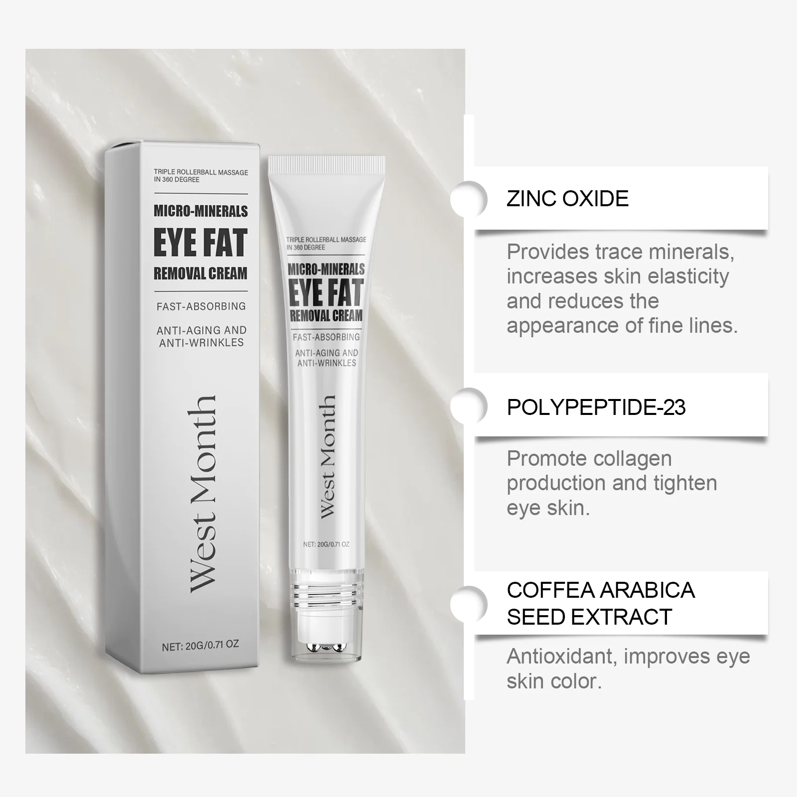 West Month Anti-Wrinkle Eye Fat Care Cream with Triple Rollerball Massage, Micro-Minerals 8 anti wrinkle eye fat care cream wes 45rvxc4e desc 8