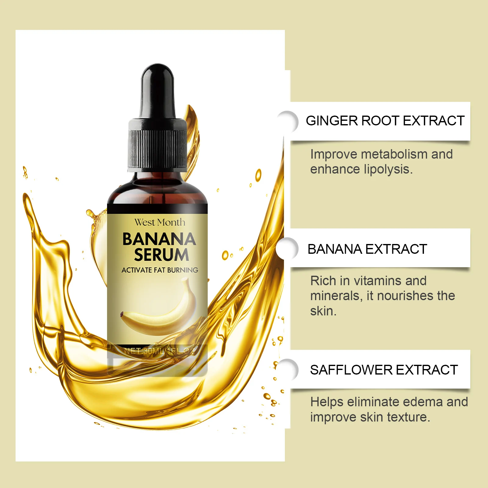 Banana Body Serum Oil 30ml for Fat Burning, Skin Firming & Nourishing Massage 5 banana body serum oil fat burning firming 30ml wes k9ymwt35 desc 5