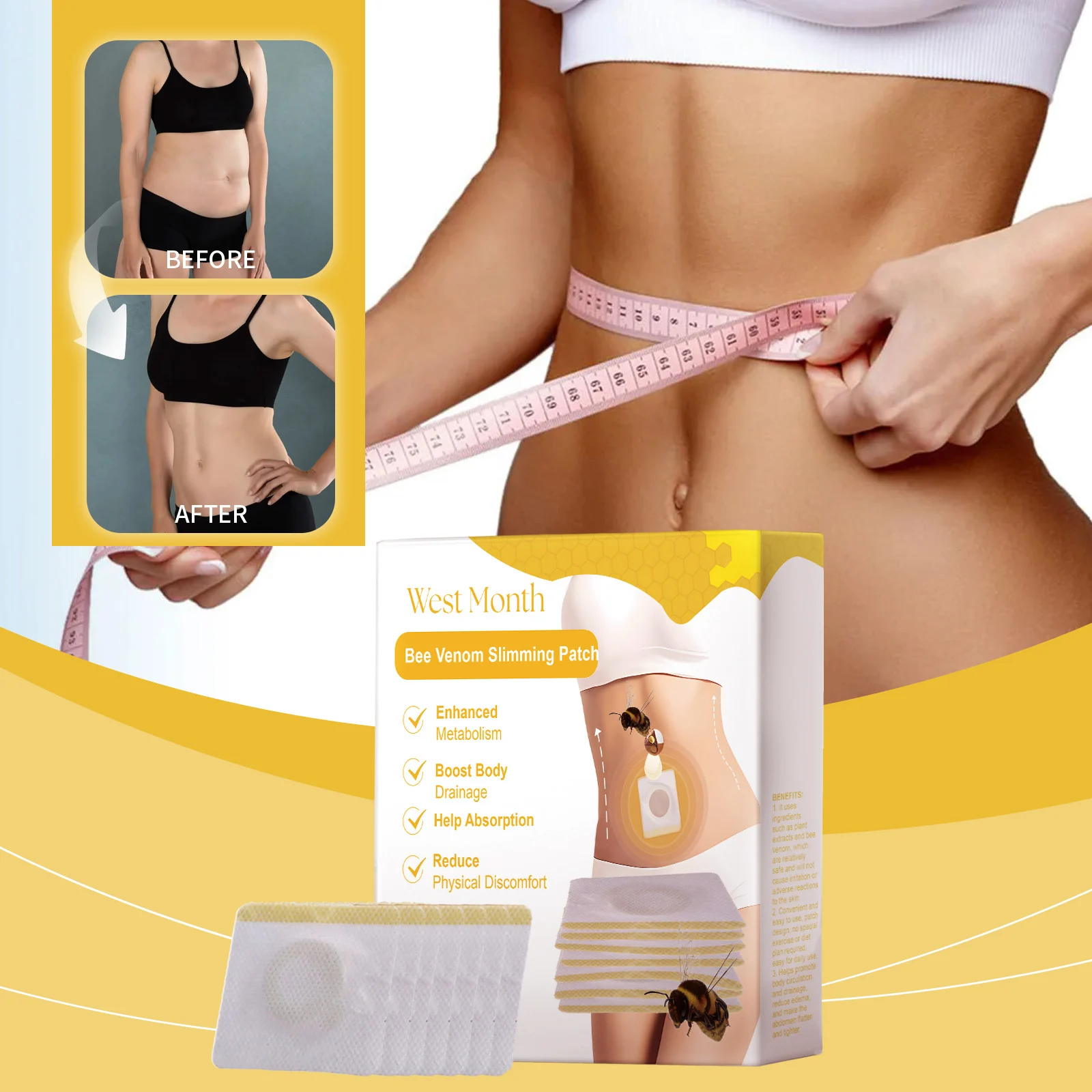 Bee Venom Slimming Patch Abdomen Tummy Tightening Stomach Body Wrap for Belly Fat 2 bee venom slimming patch abdomen tummy tightening stomach body wrap wes jjjh5xm3 desc 2
