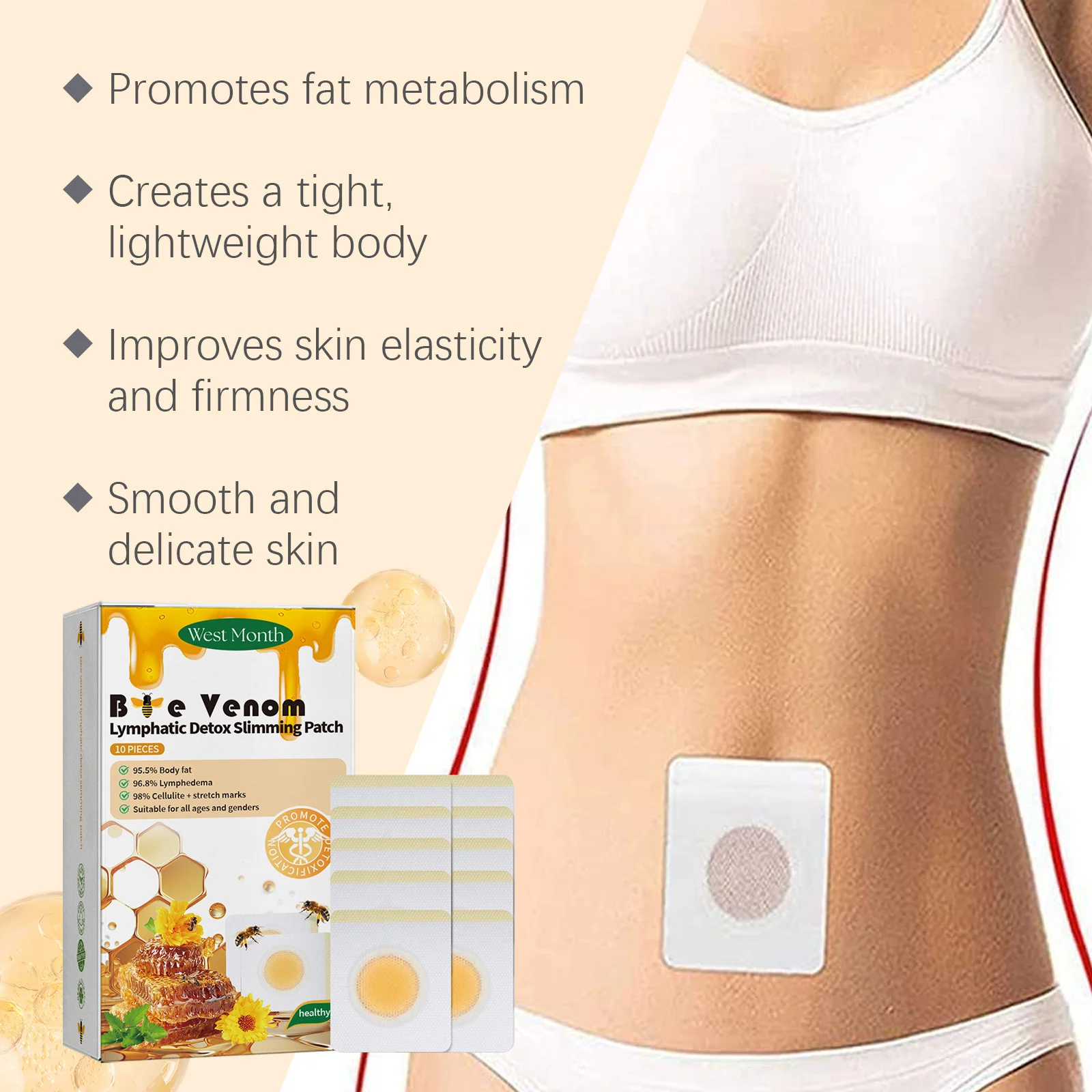 West Month Bee Venom Slimming Patch for Body Shaping, Skin Tightening & Detox 6 bee venom slimming patch wes q78em7a9 desc 6
