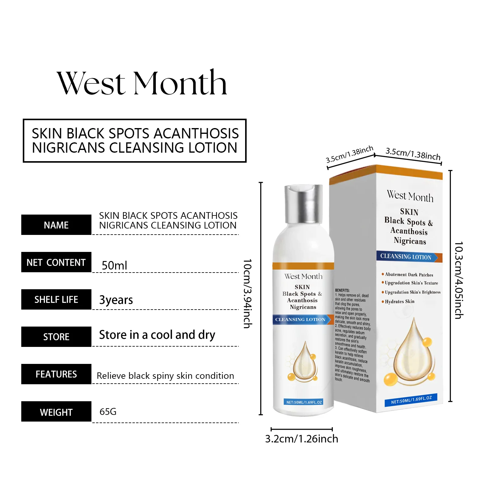 West Month Black Spots & Acanthosis Nigricans Cleansing Lotion for Smooth, Glowing Skin 1 black spots acanthosis cleansing lotion wes tyxx3gex desc 1