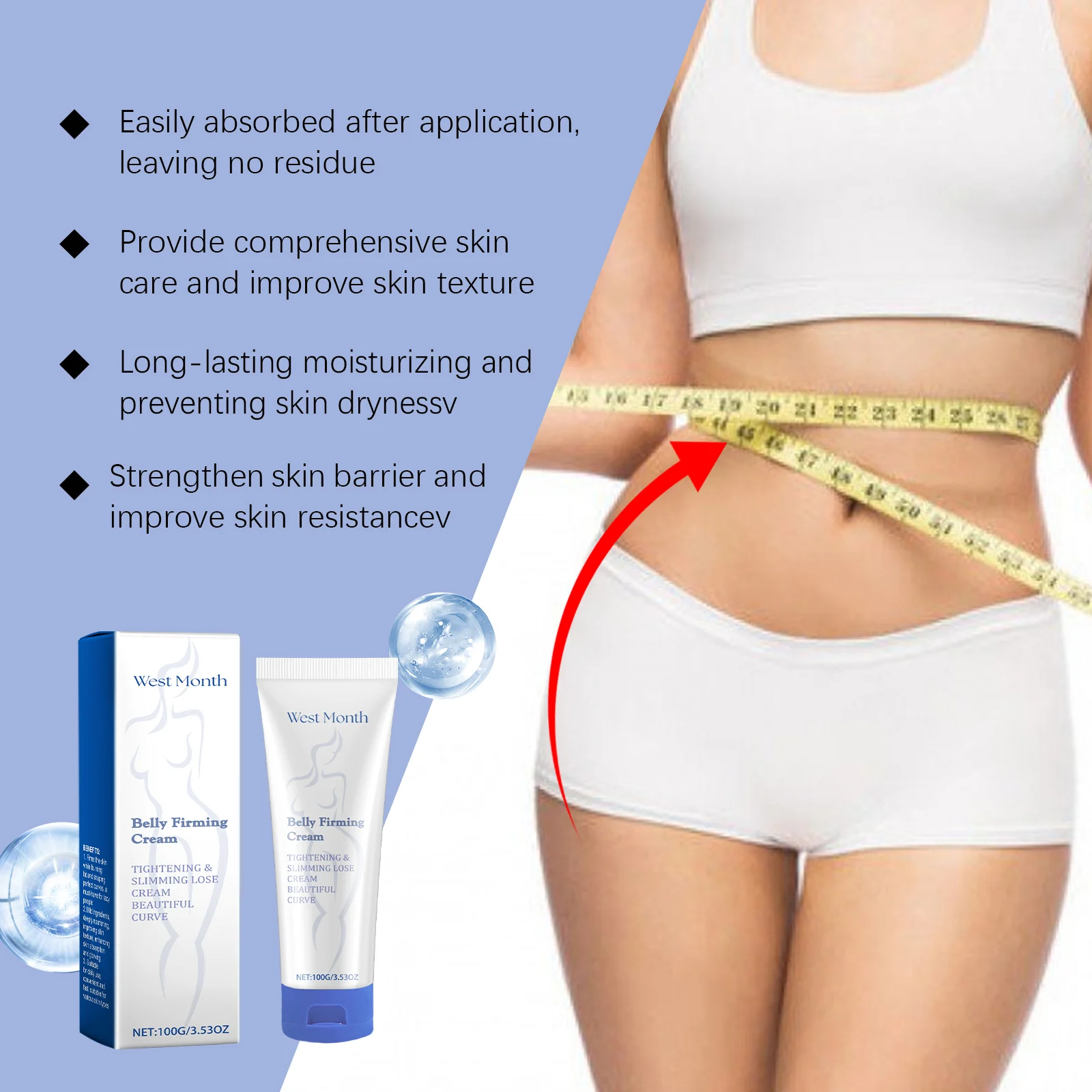 Body Firming Cream with Vitamin C and Panthenol - 100g Slimming & Tightening Lotion for Belly, Thighs, Arms 5 body firming cream 100g slimming tightening lotion wes yy3z7n4f desc 5
