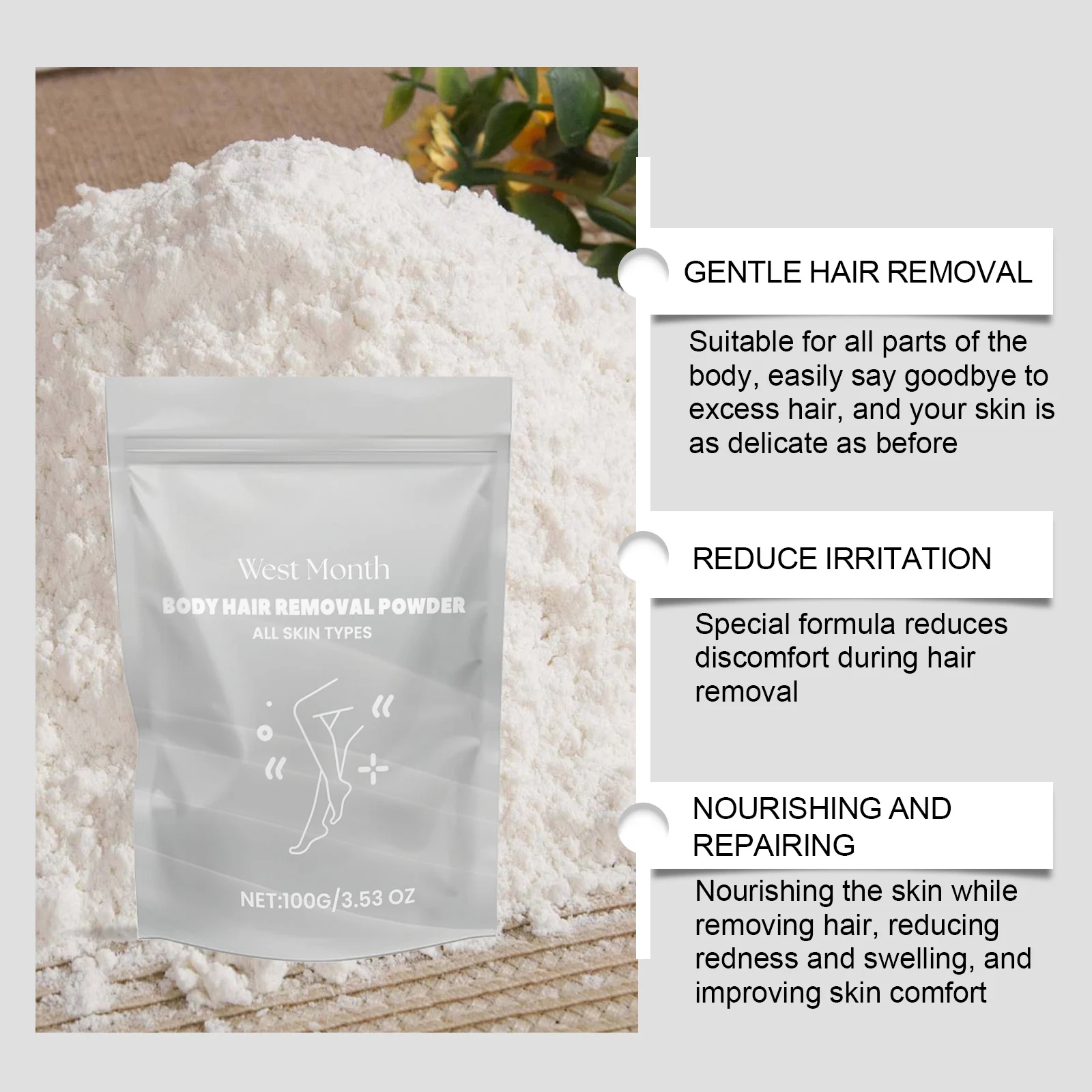 Body Hair Removal Powder 100g Gentle Smoothing Depilatory for Whole Body & Sensitive Skin 8 body hair removal powder 100g gentle sensitive skin wes 6yghrcag desc 8