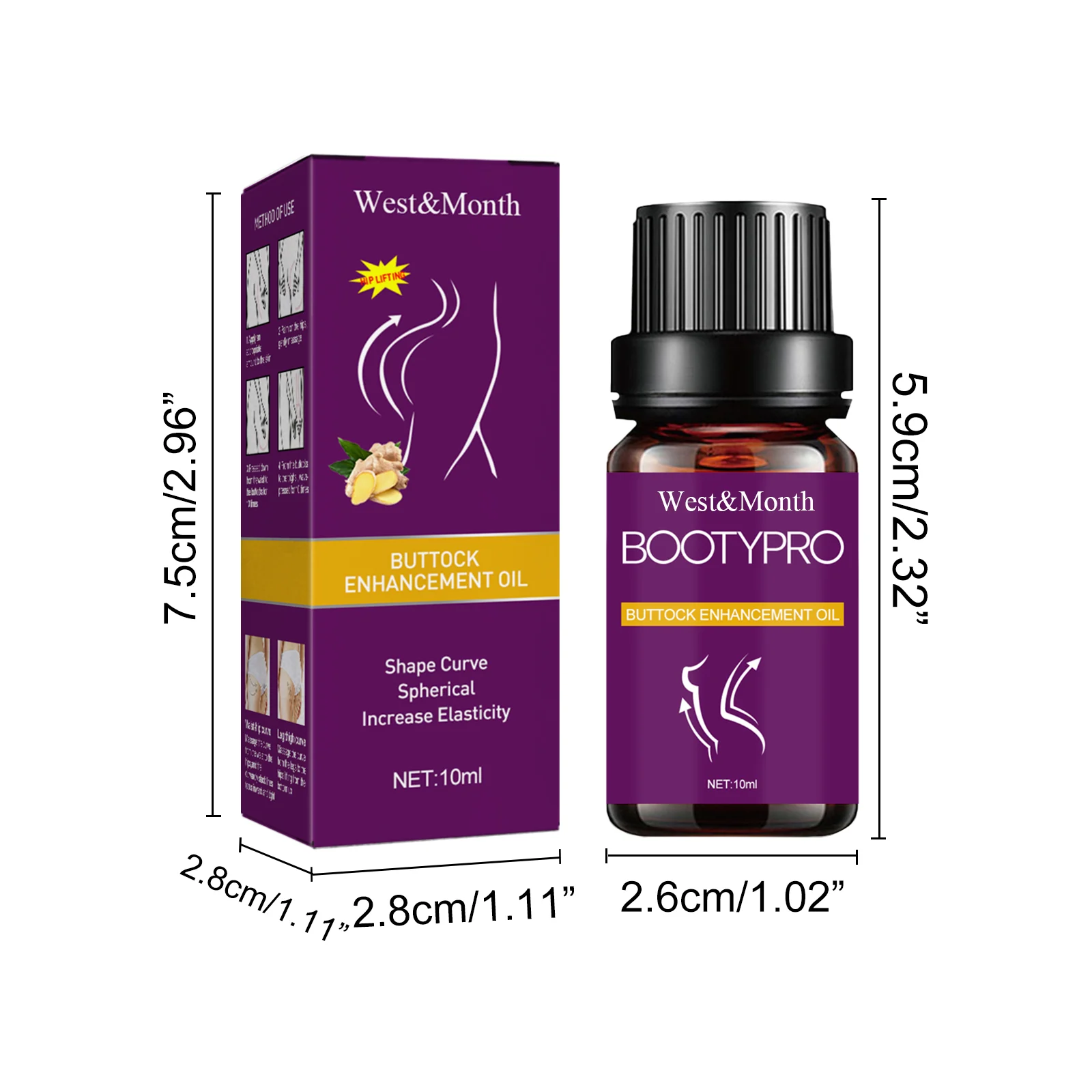 West Month Buttock Enhancement Oil 10ml - Firming Massage Oil for Curves 1 buttock enhancement oil wes yey5udyn desc 1