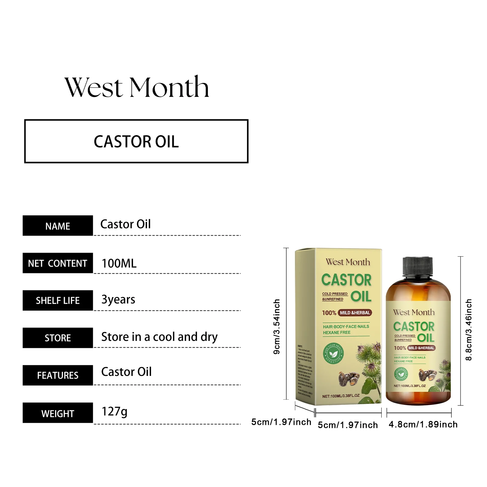 West Month Castor Oil for Hair Growth - Beard, Eyelashes, Eyebrows & Nails Care 1 castor oil hair growth wes 5rwrtjmb desc 1